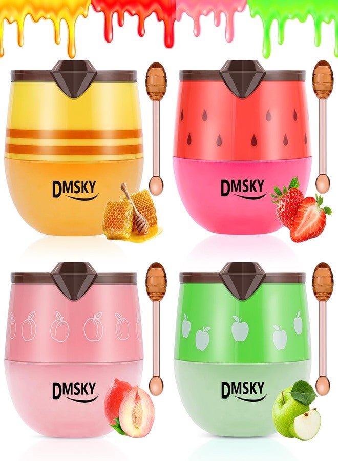 DMSKY 4PCS Bee Lip Balm Lip Mask Honey Pot, Honey & Strawberry & Peach & Apple Propolis Lip Mask Overnight Moisturizing Honey Balm with Stick for Dry Cracked Lips - Image 1